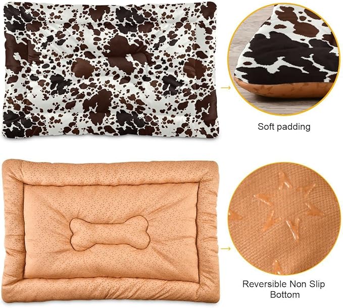 Qilmy Cow Print Dog Bed Cat Bed Pet Crate Mattress Non-Slip Soft Pet Dog and Cat Bed Mat Washable Kennel Pad,24 x 36 Inch