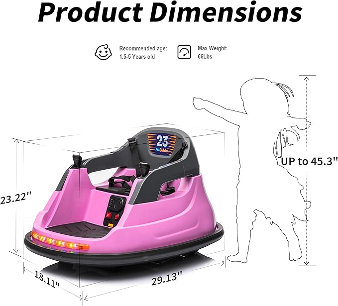 Baby Bumper Car, 6V Electric Kids Bumper Car for Toddlers with Remote Control, Bluetooth - Baby Pink