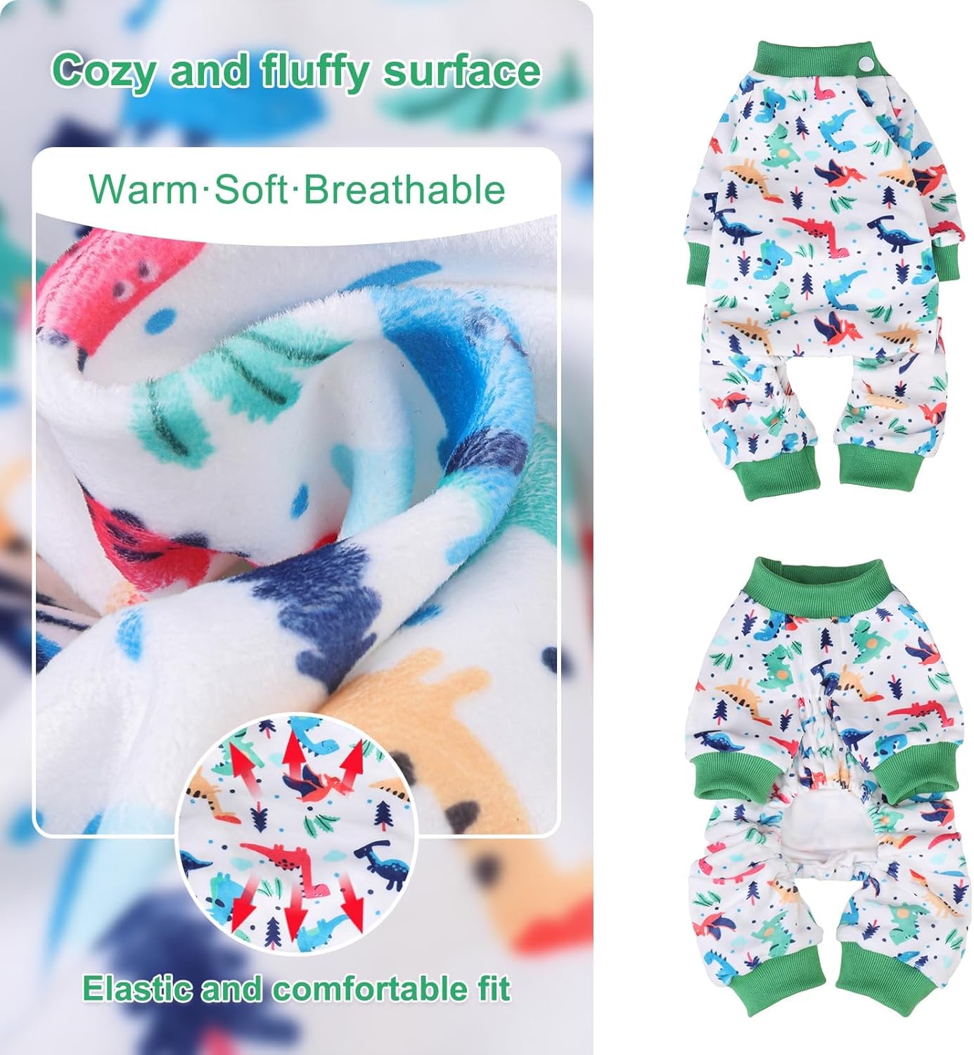 BEAUTYZOO Dog Pajamas Large Sized Dog, Summer Doggie Pajamas for Boy Girl, Soft Strechy Cotton Puppy Pjs Jammies Onesies for Men Women, Pet Jumpsuit Body Suit Cat Apparel Clothes, Green Dinosaur XL
