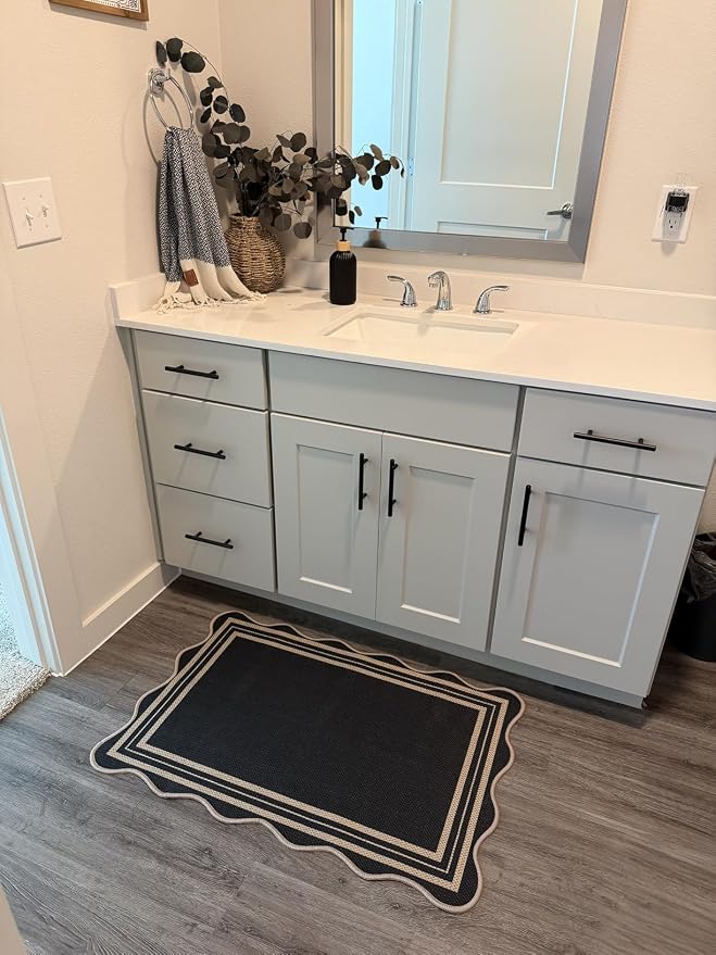 Easy Jute Black Kitchen Rug, 2x3 Front Door Mat Washable Non Slip Small
