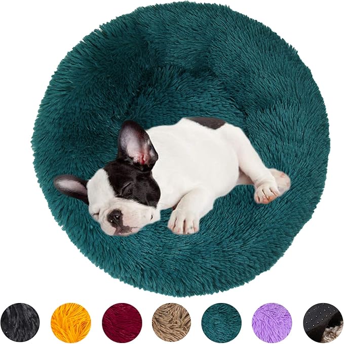 huraty Pet Dog Bed Plush Calming Bed, Fluffy Donut Round Pet Beds for Small Medium Large Dogs Cats, Anti-Slip & Anti-Anxiety, 28 Inch for Puppy and Kitties, Teal, L