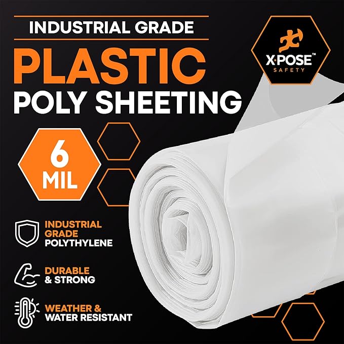Xpose Safety Clear Plastic Sheeting 10 Pack – 10' x 100' Rolls – Heavy Duty 6 Mil Poly Sheet – Waterproof, Dustproof, Vapor Barrier – for Construction, Painting, Industrial Use