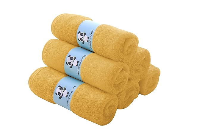 HIPHOP PANDA Baby Washcloths, Rayon Made from Bamboo - 2 Layer Ultra Soft Absorbent Newborn Bath Face Towel - Reusable Baby Wipes for Delicate Skin - Honey, 6 Pack