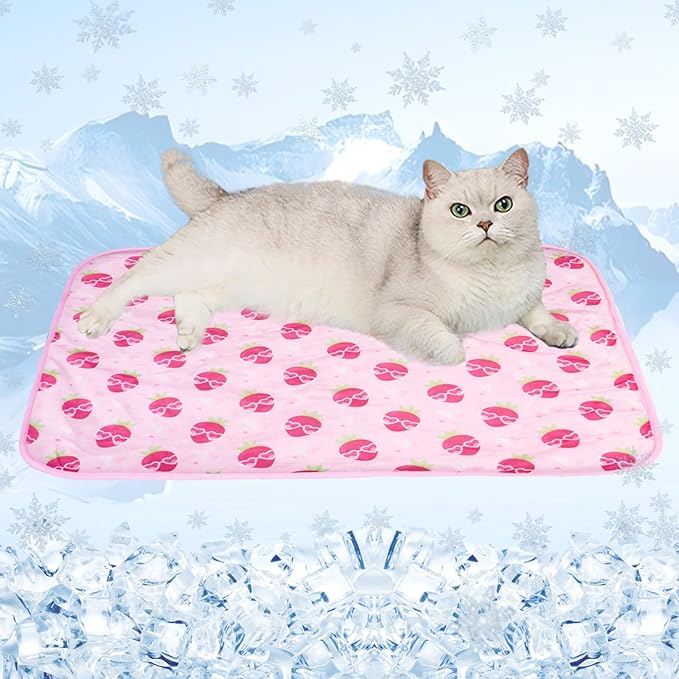 SEIS Dog Ice Pad Ice Silk Cats Kennel Mat Pet Cooling Pad Summer Cool Bamboo Mat Breathable Pad (Strawberry, S)