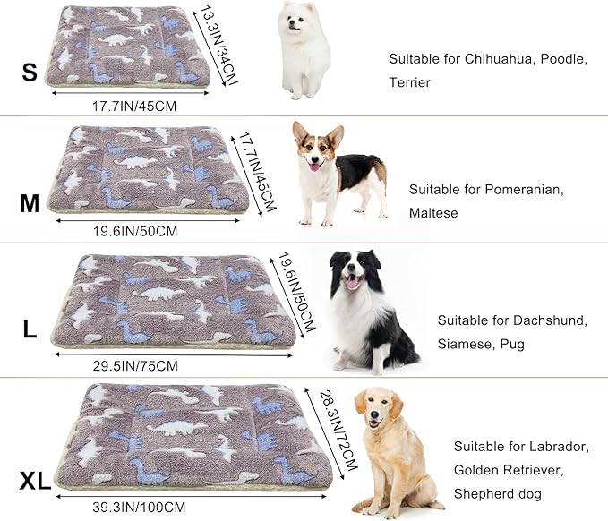 Cat Dog Bed Mat & Blanket, Reversible Pets Crate Pad Bed Mat and Ultra Soft Warm Fleece Calming Blanket for Small Puppy Kitty, Washable