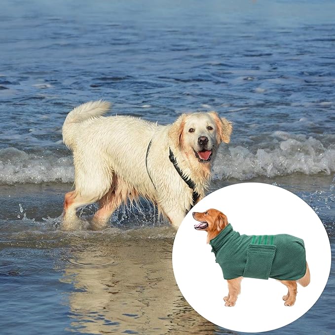 Geyecete Pineapple Grid Fast Drying Super Absorbent Dog Cat Bath Robe Towel - Green - S