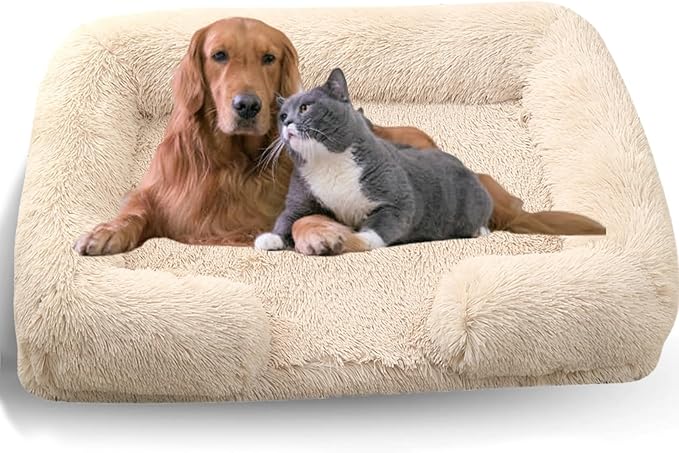 Dog Beds Medium Large Size Dog, Calming Dog Bed with Removable Washable Cover, Waterproof Lining and Nonskid Bottom(Light Brown,L)
