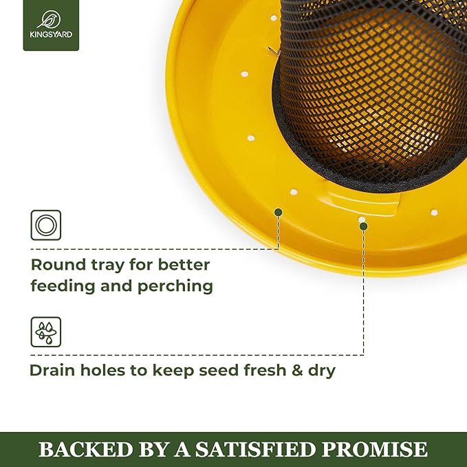 Kingsyard 2 Pack Finch Feeders for Outdoors Hanging, Metal Mesh Tube Bird Feeder for Nyjer/Thistle Seed, 2.5 lbs Large Capacity (Yellow)