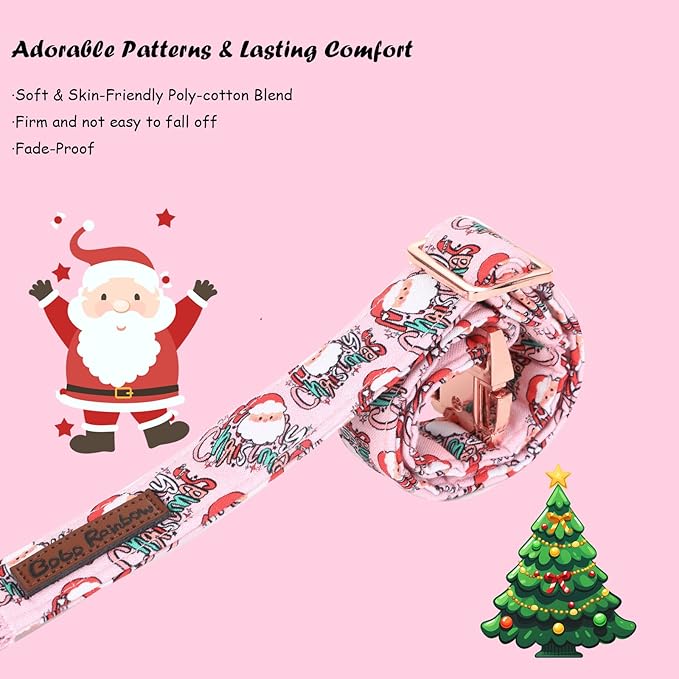Christmas Dog Collar, Pink Christmas Santa Claus Dog Collar Bow Tie Pet Collars with Bow Adjustable Pet Collars with Premium Metal Buckle Dogs Necklace for Medium Girl Dogs