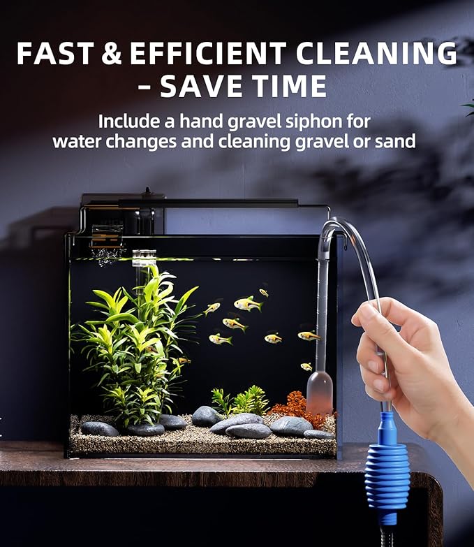 3 Gallon Fish Tank Aquarium Kit with Filter, Heater, LED Light with Timer, Siphon Vacuum Cleaner, Lid, Self-Cleaning Glass Rimless Betta Tank