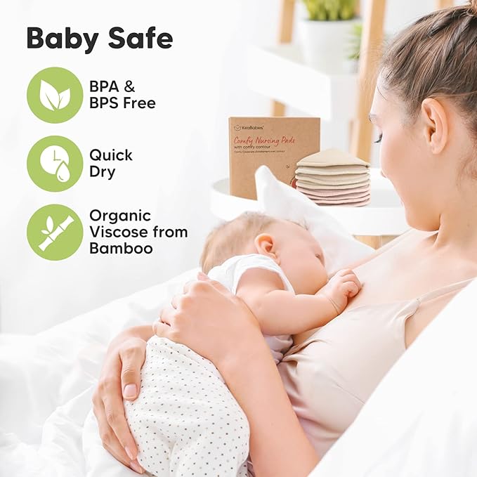 Organic Nursing Pads - 8 Washable Viscose Derived from Bamboo Breastfeeding Pads, Wash Bag, Reusable Breast Pads for Breastfeeding, Nipple Pads for Breastfeeding Essentials(Neutrals, L 4.8")