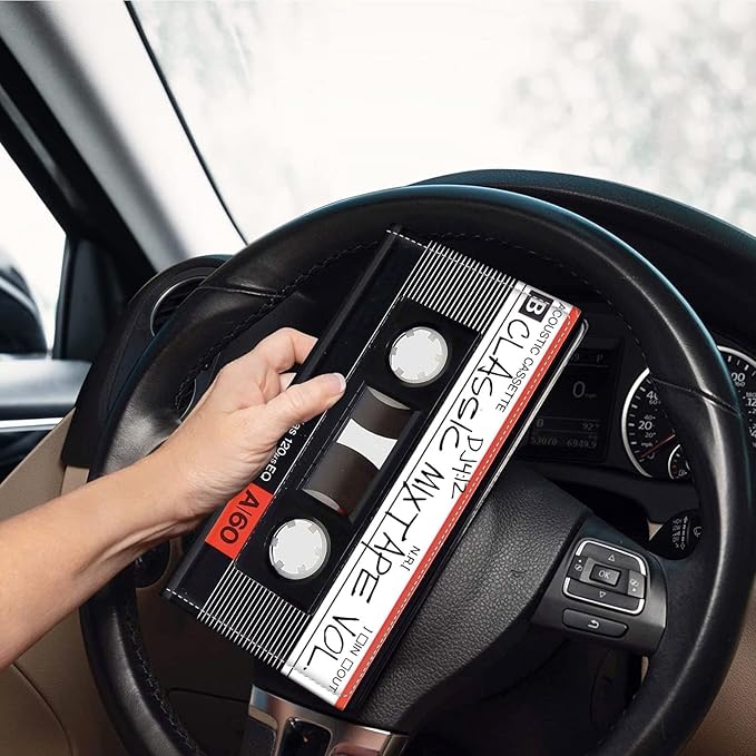 Car Registration and Insurance Holder, Leather Car Glove Box Organizer, Cool Car Accessories for ID, Driver's License Cards & Essential Document, business cards, Men&Women, Retro Audio Cassette