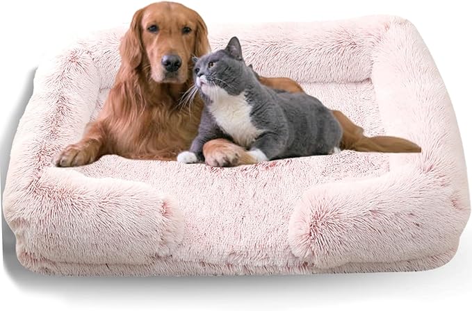 Dog Beds Medium Large Size Dog, Calming Dog Bed with Removable Washable Cover, Waterproof Lining and Nonskid Bottom(Gradient-Rose Pink,S)