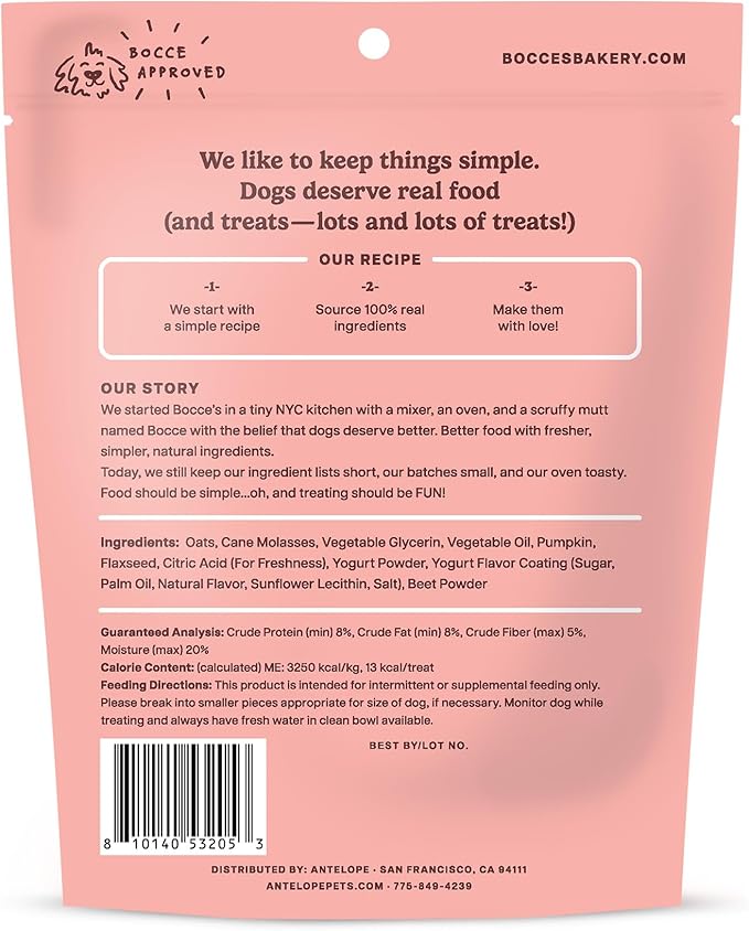Bocce's Bakery Pumpk’n Swirl Froyo Dog Treats – Natural, Wheat-Free Soft & Chewy Cookies Made with Real Ingredients – Baked in The USA and Topped with Beets & Sprinkles, 6oz
