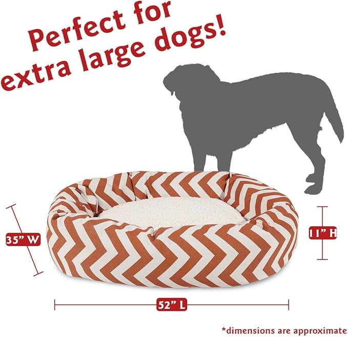 Majestic Pet 52 Inch Chevron Sherpa Calming Dog Bed Washable – Cozy Soft Round Pet Bed with Spine for Head Support - Fluffy Donut Bed 52x35x11 (inch) – Round Pet Bed X- Large - BURNT ORANGE