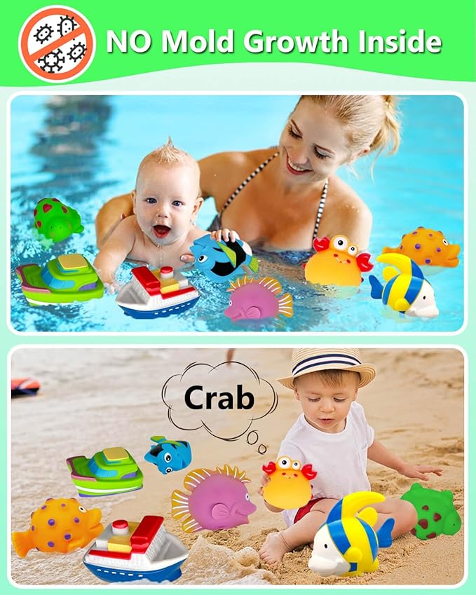 Bath Toys for Kids Ages 1-3 - Mold Free Bath Toy for Babies 6-12 Months - Toddler Pool Bathtub Water Table Toys - Valentines Day Gifts for 1 2 3 Year Old Boys Girls Easter Basket Stuffers Toy Boats