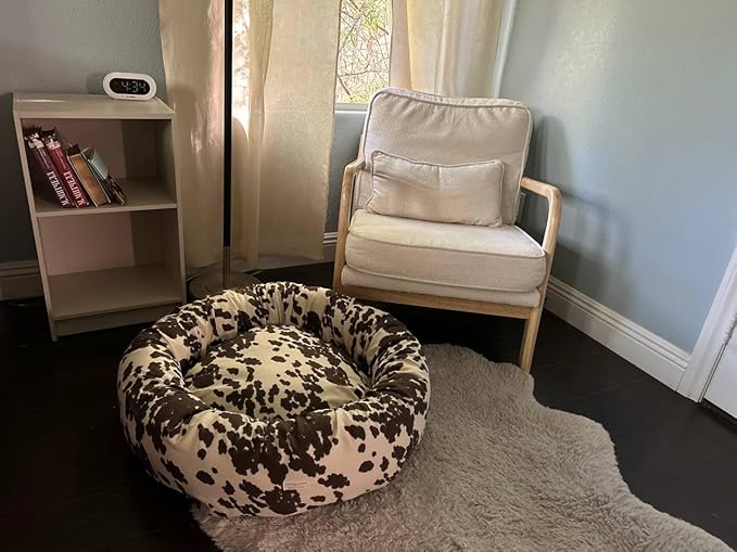 Organic Cotton Canvas Dog Bed: Removable Cover, Natural Fill - Made in USA (Cow Print Brown White, Large 35" x 8" inches)