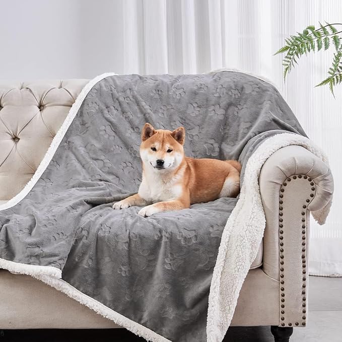 Waterproof Dog Blanket, 60" x 40" Washable Sherpa Fleece Cat Blanket,Pet Puppy Blanket Sofa Bed Furniture Protector,Reversible Soft Plush Blanket for Medium Large Dog (65" x 57")