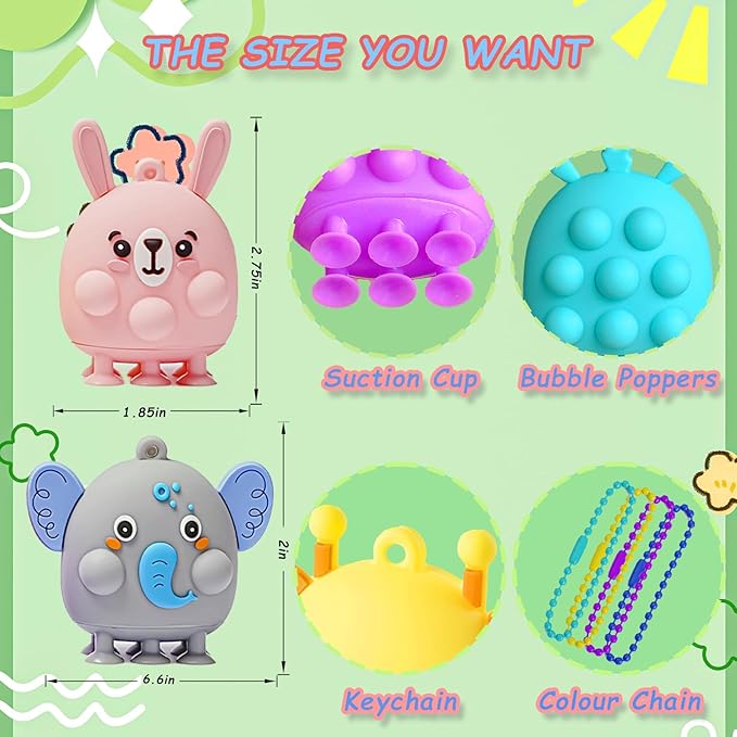 48 Pcs Party Favors for Kids, 3D Animal Pop Fidget Toys Bulk, Sensory Bath Suction Toys for Toddlers, Carnival Treasure Classroom Prizes Box Toys, Fidget Stocking Stuffers Birthday Party Gifts