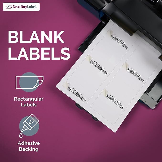 NextDayLabels - 3-7/16" x 2/3" Rectangular Sticker Labels for Printer - White Laser/Inkjet Printer Labels Return Address Labels Shipping Label Stickers (50 Sheets, 30 Per Sheet, 1500 Labels)