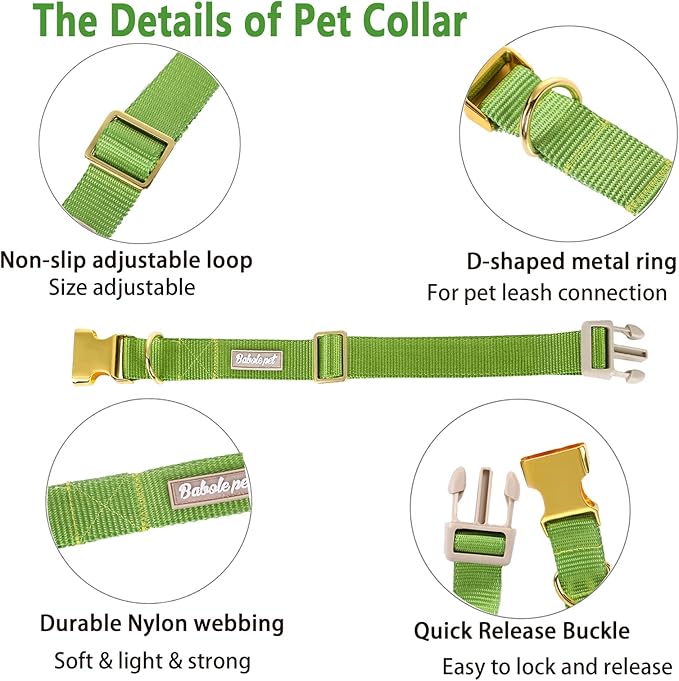 Nylon Dog Collar - Adjustable Green Soft Webbing Dog Collars for Small Medium Large Dogs Boy Girl Puppy Collar with Safety Metal Buckle L