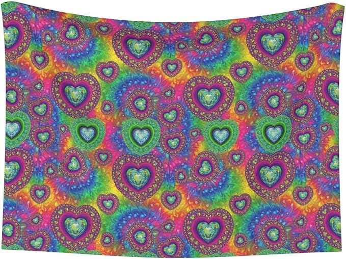 Dog and Cat Blanket in One, Tie Dye Psychedelic Purple Love Heart, Double Sided Plush Throw with Raised Dot Pattern on One Side and Flat Velvet on Other for Variety
