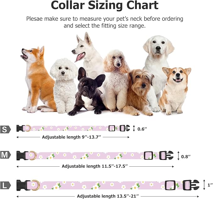 Cotton Handmade Dog Collar Cute and Distinctive Patterns Purple Flower with Pendant for Girl Boy Dogs Collars M