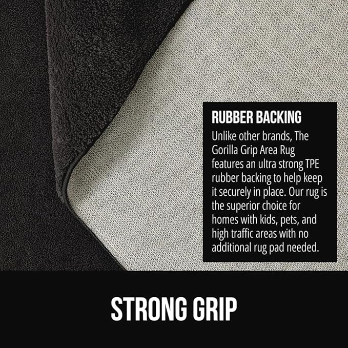 GORILLA GRIP Ultra Soft Washable Area Rug, Stain and Slip Resistant Plush Thick Carpet for Bedroom Living Room, No Shed Floor Rugs, Pet Friendly, Dorm Essentials, Kids Nursery Home Decor, 3x5, Black