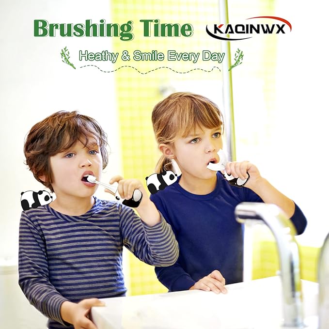 Kids U Shaped Electric Toothbrush for Age 2-12, Rechargeable Toddler Toothbrush with Smart Timer & 3 Clean Modes, Panda Design, IPX7 Waterproof, 3 Brush Heads & 360°Cleaning