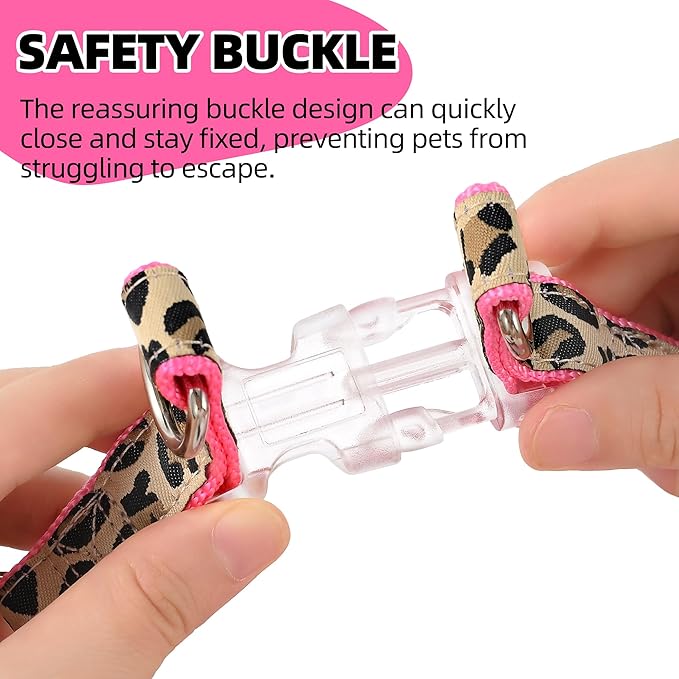 Mile High Life Leopard Dog Harness Collar Leash Set, Adjustable No Pull Dog Halter Harness for Small Breed Dogs, Easy Control for Training Walking (Pink, XS Chest 9"-15", Neck 8"-12")