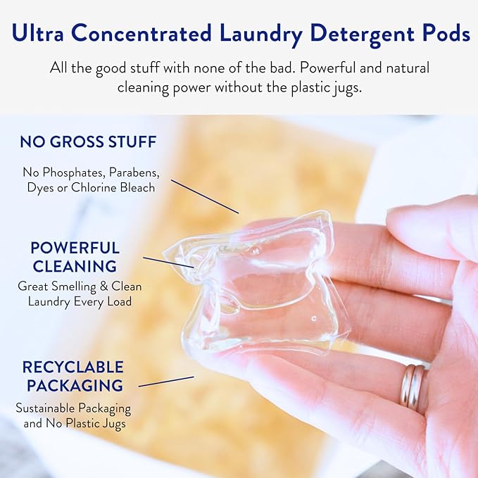 The Clean People Fragrance Free Laundry Detergent Pods - Hypoallergenic Laundry Pods - Ultra Concentrated, Recyclable Packaging, Stain Fighting - Fragrance Free, 32 Pack