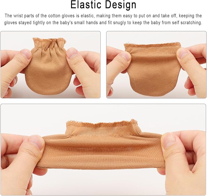 BQUBO Newborn Infant Toddler Mittens No Scratch Cotton Elastic Wrist Gloves Hypoallergenic for 0-6 Months Baby Boys Girls