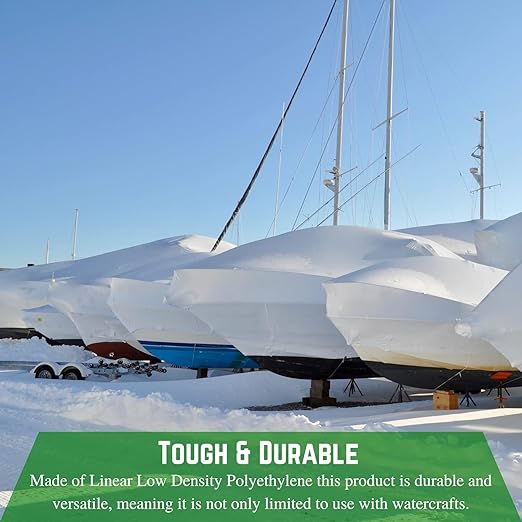 Farm Plastic Supply Polyethylene Plastic Shrink Wrap - 7 mil – Boat Shrink Film for Heat Gun, Industrial Shrink Wrap, Plastic Sheeting for Storage & Protection (White, 20' x 125')
