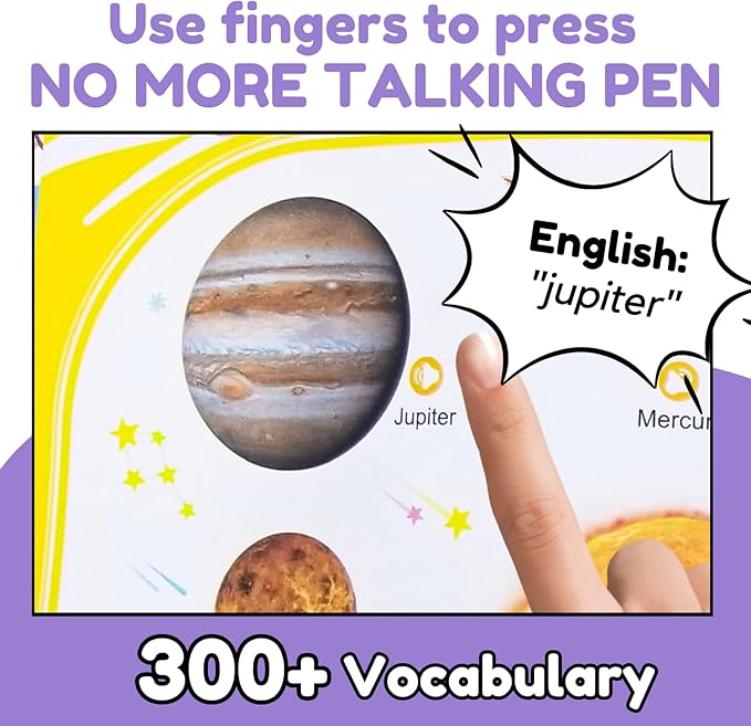 ZeenKind English Learning Talking Book for Kids 2 3 4 5 6 Years Old, 300+ Words Interactive Audio Sound Books for Toddlers, Early Learning Educational Electronic Musical Toy