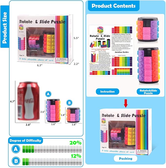 R.Y.TOYS Rotate and Slide Puzzle-Design Patent,Fidget Toys(Restore Order/Create Patterns) 8 Colors,3 and 5 Layers-Detach Piece for Quick Play,Brain Teaser,Sensory Toys Gifts,Easter Basket Stuffers
