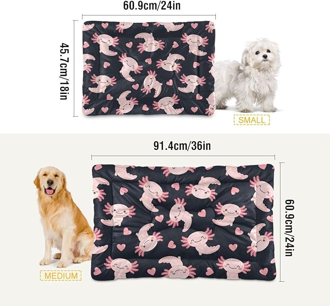 Emelivor Cute Axolotl Heart Black Dog Cat Bed Washable Crate Pet Bed Anti-Slip Comfortable Puppy Kennel Bed for Medium Large Small Dogs Cats, 24x18in