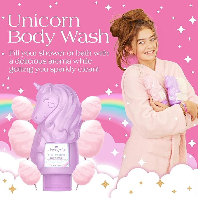 Glimmer Wish Unicorn Kids Body Wash, Gentle Cleanser and Moisturizing Sulfate Free Body Wash, Skin Care for Kids, Vanilla Cotton Candy, 12 Fl Oz