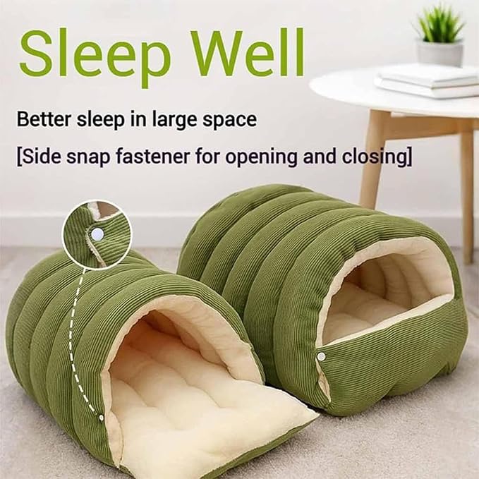 Expectation Cat Bed, Removable and Washable Winter Closed-Off Cat Bed, Soft Fluffy Warm Autumn/Winter Cats House, Washable Non-Slip Pet Sleeping Bag for Indoor Cats Small Dogs (E,Large)