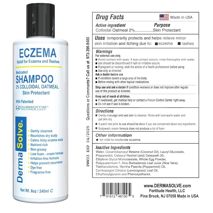 Eczema Shampoo & Conditioner (Combo Pack) - Flare Control Scalp & flake Relief Therapy that Protects, Moisturizes, and Repairs Skin by DermaSolve - Kids & Adults - Steroid Free