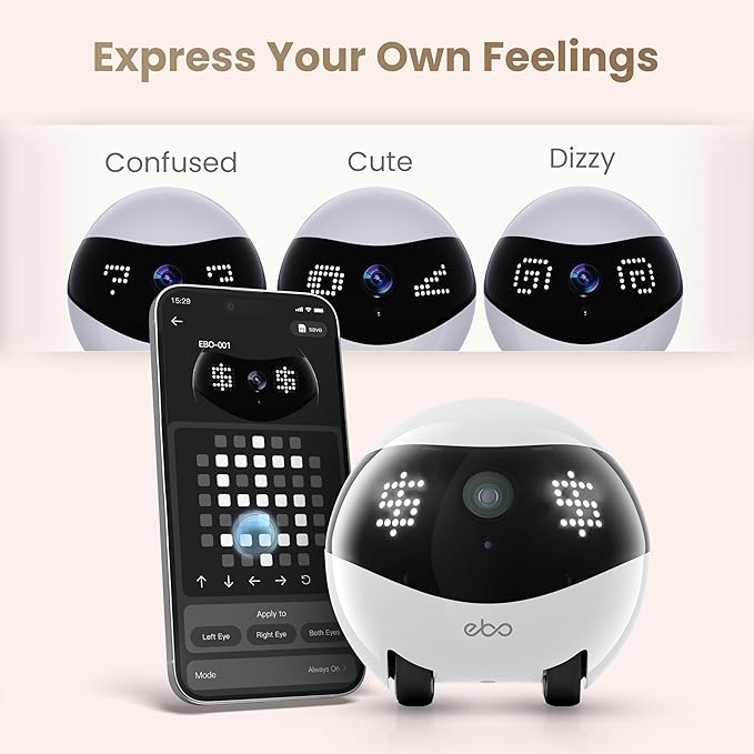 Enabot EBO Air 2 FamilyBot Indoor Security Camera Robot: 2K Pet Camera, Movable Home Robot, Custom Facial Expression, Auto-Recharge, Battery-Operated, 2-Way Talk, Night Vision(Dove White)