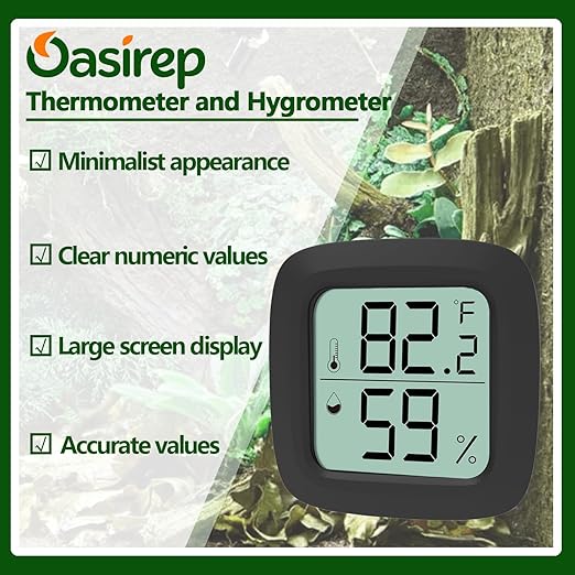 Black 2-Pack Reptile Thermometer and Hygrometer – Digital LCD Temp & Humidity Gauge for Bearded Dragon, Corn Snake, Hermit Crab, Iguana, Axolotl, Vivarium & Terrarium Setup
