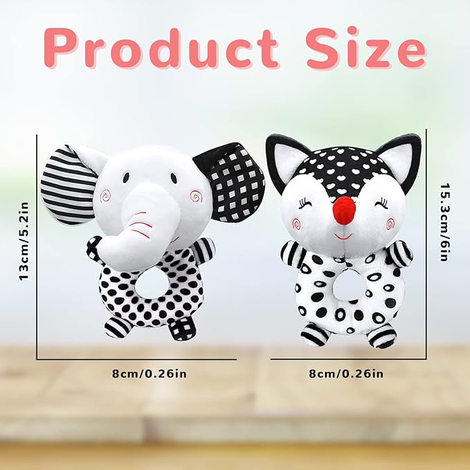 Baby Rattles 0-6 Months Newborn Toys Baby Toys 0-6 Months Rattles for Babies 0-6 Months Infant Toys 0-3 Months, Black & White High Contrast Baby Toys Plush Stuffed Toys for 0 3 6 9 12 Months Girl Boy