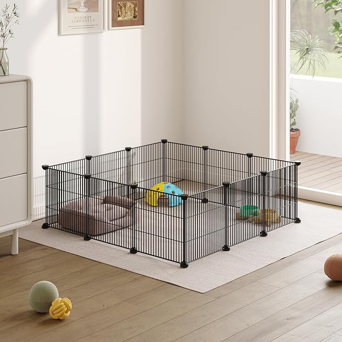 DIY Small Animal Playpen, Pet Playpen, Guinea Pig Cages, Rabbit Playpen, Dog Puppy Playpen, Indoor Metal Wire Yard Fence, 15 X 12 Inch, 12 Panels, Black