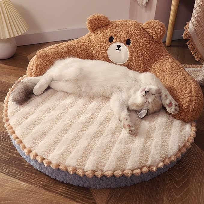Cat Bed, Cute Bear Hug Design Dog Cat Beds Cuddler Bear Plush Pet Beds, Warm Soft Soothing High Backrest Dog Beds for Medium Small Dogs Puppy Kitty (Little Bear)