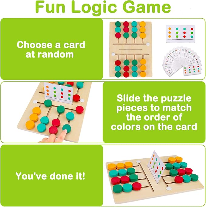 AugToy Montessori Color Matching Learning Toys Sliding Puzzle for Kids 3 4 5 6 7 Years Old Preschool Logic Game Brain Teasers Boys Girls 2 Players Educational Wooden Toddler Travel Toys Gifts