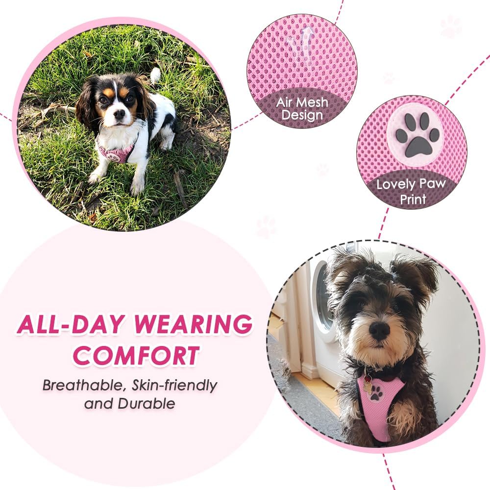 Lukovee Dog Seat Belt for Car, Adjustable Dog Car Harness for Large Medium Small Dogs, Soft Padded & Breathable Mesh Dog Seatbelt with Car Strap and Carabiner(Pink Double Clip,XXX-Small)