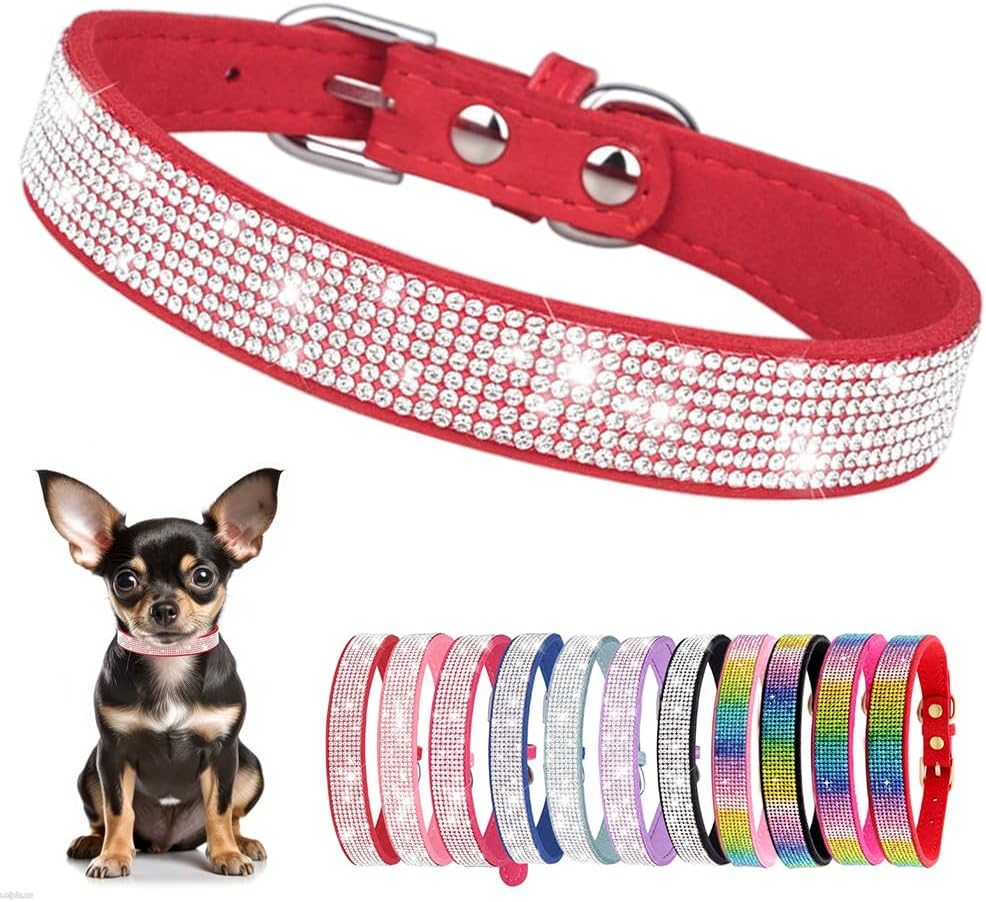 Rhinestone Dog Collar for Small Dogs, Bling Diamond Fancy Crystal Glitter Pretty Jewel Pet Puppy Collars for XXS XS Small Medium Large Breed Girl Dogs Female Cats Kitten, Red XXSmall