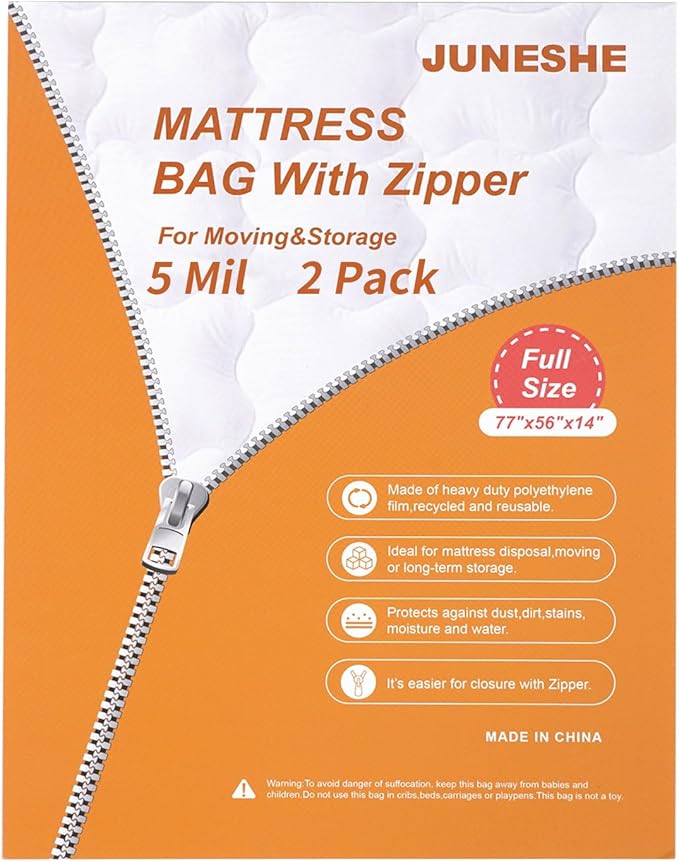 2 Pack Full Mattress Bags for Moving and Storage-5 Mil Zipper Plastic Waterproof Mattress Storage Bags