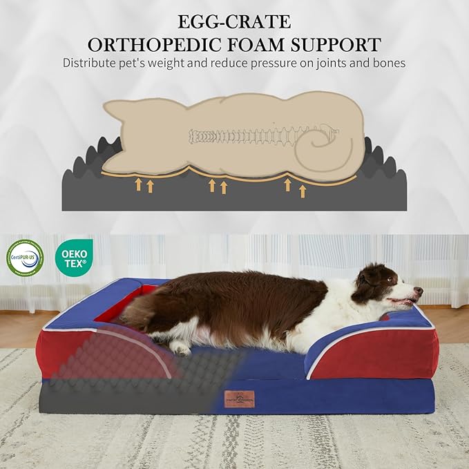 Comfort Expression Orthopedic Dog Bed for Extra Large Dogs 45x35 Inch, Waterproof Egg Crate Foam XL Pet Bed with Removable Bolsters, Dog Couch with Washable Cover & Non-Slip Bottom, American Flag 4