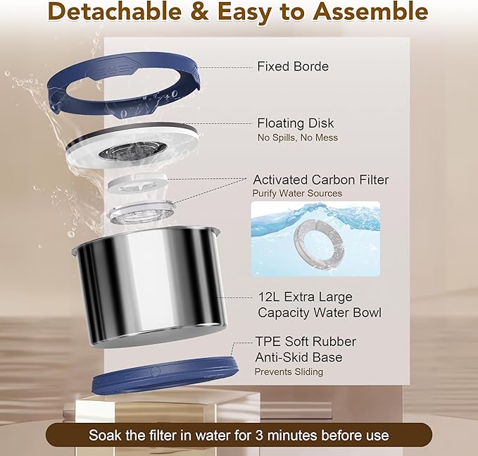 UPSKY Dog Water Bowl No Spill 12L Stainless Steel, 3.17 Gallon Large Capacity Spill-Proof Dog Bowls, Non-Slip Slow Drinking Anti-Splash Bowl for Large Messy Drinkers, No Mess Indoor/Outdoor Use, Blue